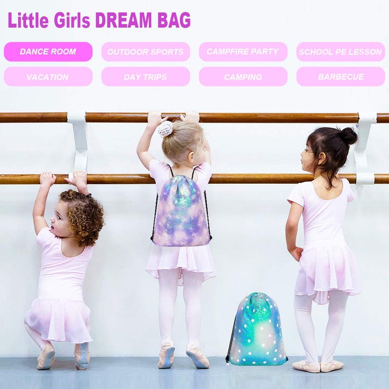 GA&EN Mermaid Reversible Sequin Drawstring Backpack/Bag Clear Iridescent Sequin+ Butterfly Shape Spotted Purple Fabric for Kids Girls One_Size - Image 2